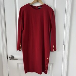 Linda Allard for Ellen Tracy Vintage 100% Wool Red Dress Sz 4